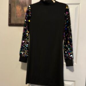 SHEIN Black Dress with Sequin Sleeves